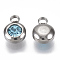 Rhinestone Charms, March Birthstone Charms, with 201 Stainless Steel, Flat Round, Stainless Steel Color, Aquamarine, 9x6.5x4mm, Hole: 1.8mm