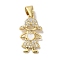 Rack Plating Brass Micro Pave Cubic Zirconia Pendants, Enamel Style, Cadmium Free & Lead Free, Long-Lasting Plated, Human, Real 18K Gold Plated, 17.5x10x1.5mm, Hole: 4.5x3mm