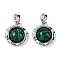 Synthetic Malachite Flat Round Charms, with Brass Settings, Platinum, 15x13x5mm, Hole: 4x2.5mm