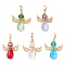 Glass Pendants, Angel Charms, with Brass Bead & Glass Seed Beads, Faceted, Mixed Color, 31~32x23.5~27x8mm, Hole: 6x3mm