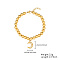 Stainless Steel Crystal Rhinestone Ball Beaded Bracelets with Pendants, Golden, Moon, 5-1/2 inch(14cm), Pendant: 15x10.5mm
