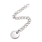 Tarnish Resistant 304 Stainless Steel Chain Extender, Curb Chain, with 202 Stainless Steel Charms, Flat Round, Stainless Steel Color, 58~63mm, Link: 3.7x3x0.5mm, Flat Round: 8x0.7mm