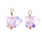Electroplate Glass Butterfly Charms, with 304 Stainless Steel Loop, Real 18K Gold Plated, Faceted, Ion Plating(IP), Pink, 12.5~14x10x6mm, Hole: 1.6mm