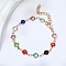 Brass Glass Link Chain Bracelets for Women, Flat Round, 7-1/8 inch(18cm)