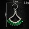 Brass Pave Green and Clear Cubic Zirconia Fan Cuff Dangle Lip Rings, No Piercing, with 316L Surgical Stainless Steel C Hoops, Stainless Steel Color, 45x35mm
