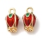 Brass Enamel Charms, Cadmium Free & Nickel Free & Lead Free, Flower Bud Charm, Real 18K Gold Plated, 14x8x8mm, Hole: 2mm