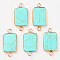 Synthetic Turquoise Links, with Light Gold Plated Edge Brass Loops, Rectangle, 28.5x15x3.5mm, Hole: 2mm