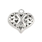 Hollow Brass Pendants for Valentine's Day, Cadmium Free & Nickel Free & Lead Free, Heart with Letter, Real Platinum Plated, Letter X, 25x26x13mm, Hole: 2.5mm