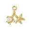 Brass Pave Clear Cubic Zirconia Sea Animals European Dangle Charms, Large Hole Pendants, Real 18K Gold Plated, Turtle, 28.5mm, Hole: 4mm