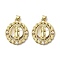 Brass Pave Shell Pendants, Religion Virgin Mary Charms with ABS Imitation Pearl, Real 18K Gold Plated, Oval, 29x23x4mm, Hole: 3.5x4.5mm