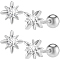 2 Pairs 925 Sterling Silver Micro Pave Clear Cubic Zirconia Flower Cartilage Earrings, with 1Pc Double Sided Suede Fabric Silver Polishing Cloth, Platinum, 5x5mm, 2 pairs