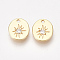 Brass Charms, with Cubic Zirconia, Oval with Star, Clear, Nickel Free, Real 18K Gold Plated, 11x9.5x2mm, Hole: 1.2mm