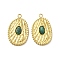 Natural Malachite Pendants, Faceted Oval Charms, with PVD Vacuum Plating Real 18K Gold Plated 201 Stainless Steel Findings, 23.5x15x3mm, Hole: 1.6mm