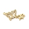 Brass Micro Pave Clear Cubic Zirconia Double Butterfly Connector Charms, Lead Free & Cadmium Free, Long-Lasting Plated, Rack Plating, Real 18K Gold Plated, 15x28x2mm, Hole: 1.4mm