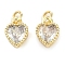 Real 18K Gold Plated Brass Inlaid Cubic Zirconia Charms, with Jump Ring, Long-Lasting Plated, Heart, Clear, 9.5x7x4mm, Jump Ring: 4x0.5mm, 2.5mm Inner Diameter
