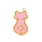 Handmade Glass Seed Beaded Cat Shape Pendants, with Golden 304 Stainless Steel Jump Rings , Pink, 27x15x1.5mm, Hole: 3mm