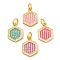 Alloy Enamel Pendants, with Jump Ring, Golden, Hexagon Charm, Mixed Color, 16.5x14x2mm, Hole: 4mm