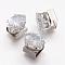 Brass Slide Charms, with Micro Pave Cubic Zirconia, Oval, Platinum, 15x10.5x12.5mm, Hole: 4.5x10mm