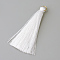 Nylon Thread Tassel Big Pendants Decoration, with Brass Findings, Golden, White, 63~66x7mm, Hole: 7mm