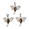Rack Plating Brass Pendants, with Natural Tiger Eye Dragonfly Charms, Platinum, 30x30.5x6mm, Hole: 8x5mm