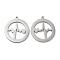 Non-Tarnish 201 Stainless Steel Pendants, Flat Round with Heartbeat Charm, Stainless Steel Color, 25.5x23x1mm, Hole: 1.5mm