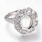 Adjustable Brass Micro Pave Clear Cubic Zirconia Finger Ring Components, 4 Claw Prong Ring Settings, Long-Lasting Plated, Flower, Platinum, US Size 7, Inner Diameter: 17.3mm, Tray: 10x8mm