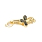 Brass Micro Pave Clear Cubic Zirconia Fold Over Clasps, Cadmium Free & Nickel Free & Lead Free, with Abalone Shell, Clover, Real 18K Gold Plated, 35mm, Hole: 1.2mm