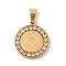 PVD Vacuum Plating 304 Stainless Steel Rhinestone Pendants, Flat Round with Cssml Ndsmd Cross God Father Religious Christianity Charm, Golden, 20.5x18x2.5mm, Hole: 6x3mm
