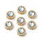 Brass Micro Pave Cubic Zirconia Multi-Strand Links, with Resin Imitation Aquamarine, Flat Round, Cadmium Free & Nickel Free & Lead Free, Real 18K Gold Plated, Sky Blue, 10x5.5mm, Hole: 1.2mm