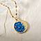 Brass Shiny Clear Cubic Zirconia & Blue Enamel Pendant Necklaces for Women, Golden, Moon, 15.75 inch(40cm)