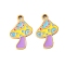 304 Stainless Steel Enamel Pendants, Mushroom Charm, Ion Plating(IP), Golden, Lilac, 15x10x1mm, Hole: 1.5mm