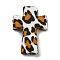 Cross with Leopard Print Silicone Focal Beads, Orange, 35x25x8mm, Hole: 2mm