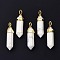 Natural Howlite Pointed Pendants, with Random Brass Pendant Hexagon Bead Cap Bails, Golden, Bullet, 38.5~40x12~12.5x10~11mm, Hole: 3x4.5mm