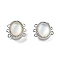 Brass Magnetic Clasps, with Shell, Cadmium Free & Nickel Free & Lead Free, Oval, 3-Strand, 6-Holel, Clear, Platinum, 14.5x12.5x6.5mm, Hole: 1.1mm