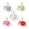 Clam Shell & Glass Seed Beaded Pendants, with Brass Beads, Shell Shaped Charms, Real 18K Gold Plated, Mixed Color, 28x27x15mm, Hole: 2.5x2mm