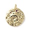 Brass Micro Pave Cubic Zirconia Pendants, with Jump Rings, Flat Round, Constellation, Colorful, Golden, Taurus, 14~15x2mm, Hole: 3mm