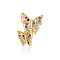 Brass Micro Pave Colorful Cubic Zirconia Pendants, Cadmium Free & Nickel Free & Lead Free, Butterfly Charms, Real 18K Gold Plated, 21x14x2mm