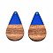 Transparent Resin & Walnut Wood Pendants, Teardrop Shape Charm, Blue, 38x22x3mm, Hole: 2mm