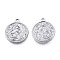 Non-Tarnish 201 Stainless Steel Pendants, Flat Round with Human, Stainless Steel Color, 24x20.5x2.5mm, Hole: 2mm