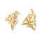 Brass Stud Earring Findings, Cadmium Free & Nickel Free & Lead Free, with Horizontal Loops, Leaf, Real 18K Gold Plated, 28x16mm, Hole: 1.2mm, Pin: 0.8mm