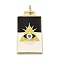 Brass Micro Pave Cubic Zirconia Pendant with Enamel, Cadmium Free & Nickel Free & Lead Free, Rectangle, Black, 45.5x25.5x2.5mm, Hole: 4.5mm