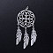 Non-Tarnish 201 Stainless Steel Pendants, with Jump Jings, Woven Net/Web with Feather, Stainless Steel Color, 46x20x1mm, Hole: 3mm, Ring: 5x0.8mm