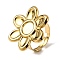 Adjustable 304 Stainless Steel Open Cuff Ring Components, Bezel Cup Ring Settings, Flower, Ion Plating(IP), Real 18K Gold Plated, Tray: 8mm, Inner Diameter: 18mm, Flower: 29x26mm