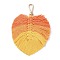 Handmade Braided Macrame Cotton Thread Leaf Pendant Decorations, with Brass Clasp, Orange, 13.5cm