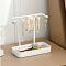 Plastic Jewelry Display Stand with Wood Tray, Desktop Jewelry Organizer Holder for Earring Rings Bracelets Storage, White, 10x20x19cm
