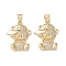 Brass Micro Pave Cubic Zirconia Pendants, Cadmium Free & Lead Free, Real 16K Gold Plated, Bear Charms, Clear, 22.5x17x4.5mm, Hole: 5x3mm