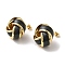 Real 18K Gold Plated Iron Enamel Stud Earrings for Women, with Brass Pin, Knot, Black, 21x20.5mm
