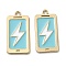 Rack Plating Alloy Enamel Pendants, Nickel Free, Rectangle with Lightning Charm, Golden, Light Sky Blue, 24x12x1.5mm, Hole: 1.6mm