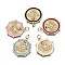 Brass Micro Pave Clear Cubic Zirconia Pendants, with Enamel and Jump Rings, Cadmium Free & Nickel Free & Lead Free, Real 16K Gold Plated, Flat Round with Snake, Mixed Color, 24.5x22x2.5mm, Jump Ring: 5x1mm, 3mm inner diameter