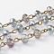 Handmade Electroplate Glass Faceted Rondelle Beads Chains for Necklaces Bracelets Making, with Antique Bronze Plated Brass Eye Pin, Unwelded, Light Green, 39.4 inch, about 92pcs/strand